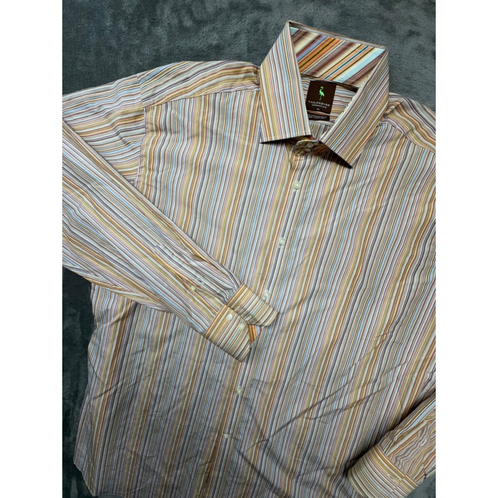 Tailor Byrd Mens XL Striped Long Sleeve Button Down Shirt 100%‎ Superfine Cotton